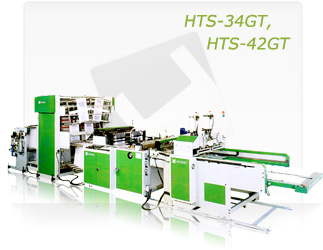FULLY AUTOMATIC SERVO DRIVER TWO LINES T-SHIRT BAG MAKING MACHINE WITH GUSSETING UNIT (HTS-34GT, HTS-42GT)