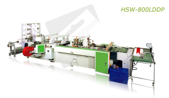Màquina fabricadora de manijas para bolsas, completamente automàtica, molde corte manija, manija de parche y tira tipo talego (HSW-800LDDP)